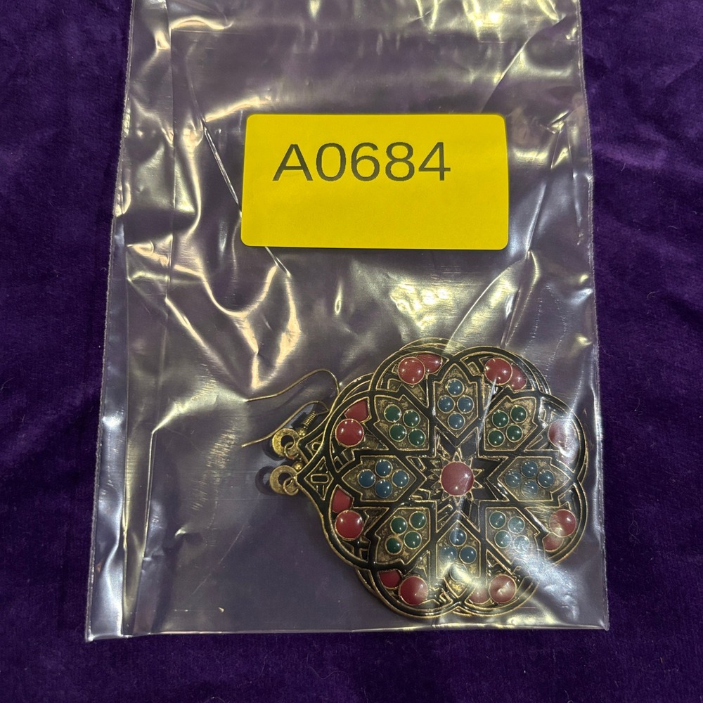 Moroccan Multicolor Enamel Mandala Medallion Design Drop Earrings - Picture 6 of 6